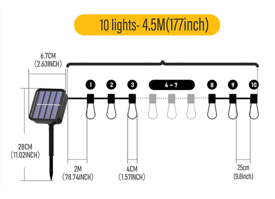 Lampu String Luar Ruangan LED Dengan Lampu Taman Gantung Halaman Belakang Pecah