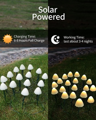2700K IP55 Solar Powered LED String Lights / Lampu Taman Surya Jamur Dekorasi Meriah Pernikahan