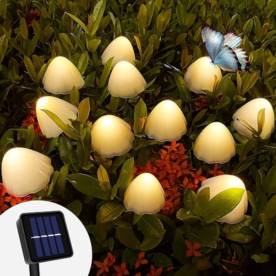 2700K IP55 Solar Powered LED String Lights / Lampu Taman Surya Jamur Dekorasi Meriah Pernikahan
