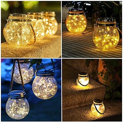 3.7V Garden Hanging Solar Light Outdoor 7 Warna Bola Kaca Retak