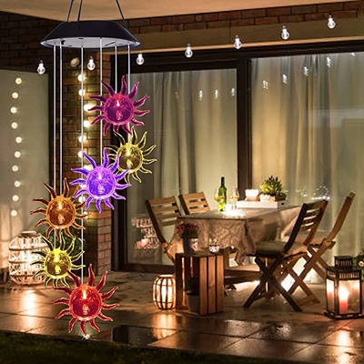 Wind Chime 2700K Solar LED Lampu Taman Lampu Hias Bentuk Matahari