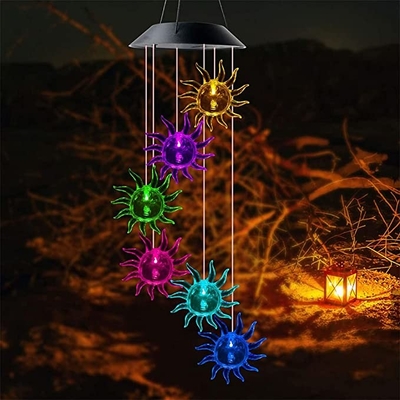 Wind Chime 2700K Solar LED Lampu Taman Lampu Hias Bentuk Matahari