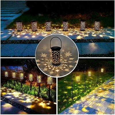 Lentera Surya Besi Berongga Untuk Luar Star Moon Retro Light Teras Jalan Dekorasi IP66