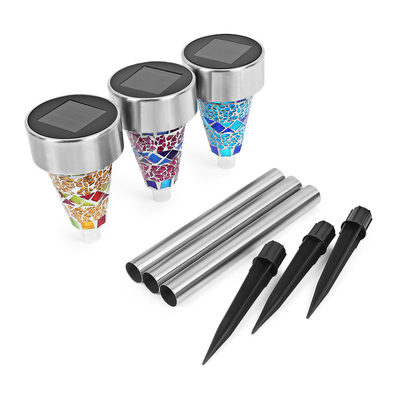 2V 40mAh Stainless Steel Mosaik Lampu Taman Surya Kaca Patri
