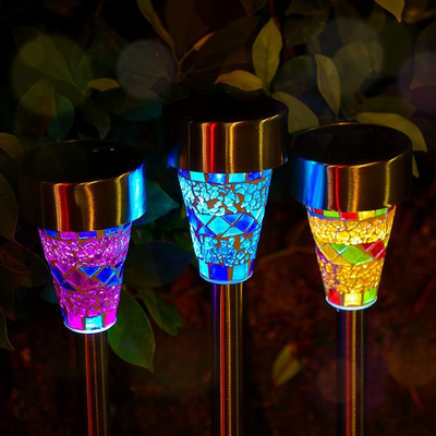 2V 40mAh Stainless Steel Mosaik Lampu Taman Surya Kaca Patri