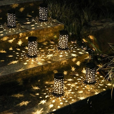 Lampu Taman LED Surya Dekoratif Tahan Air Cahaya Bintang Bulan Berongga 6000K