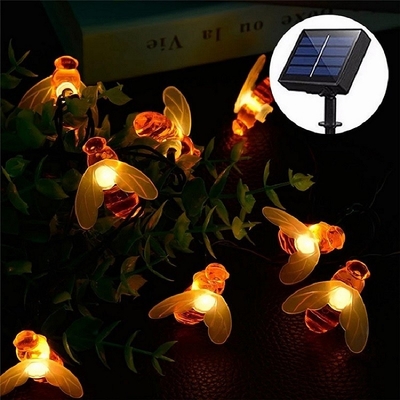 20LED Honey Bee Solar String Lights Outdoor Waterproof Warm White Untuk Dekorasi Taman