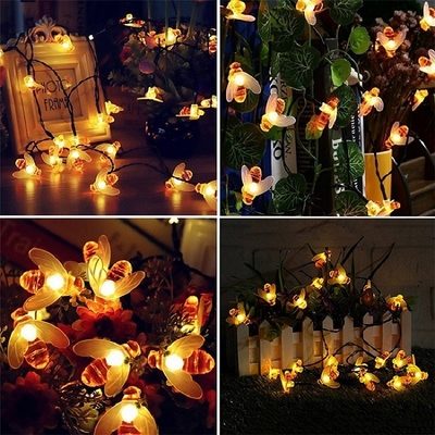 20LED Honey Bee Solar String Lights Outdoor Waterproof Warm White Untuk Dekorasi Taman