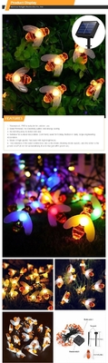 20LED Honey Bee Solar String Lights Outdoor Waterproof Warm White Untuk Dekorasi Taman