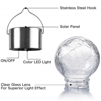 IP65 Solar Crackle Light Dekorasi Bola Kaca Lampu Tahan Air