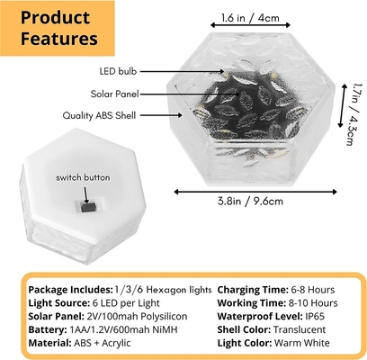 Solar Outdoor Tahan Air Es Batu Bata Lampu Hias Hexagonal Dimakamkan Lampu Courtyard Lawn Path Solar LED Lights
