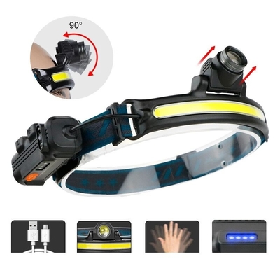 Headlamp Induksi Isi Ulang USB Zoom COB LED Head Lamp Built in Senter Baterai Multifungsi 6 Mode Obor Kepala